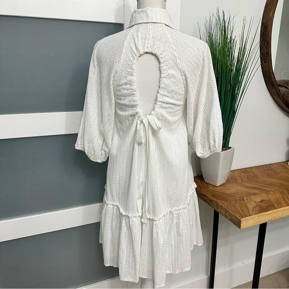 Anthropologie Exquise Julien Eyelet White Mini Dress SZ Medium Feminine GUC - Picture 12 of 12